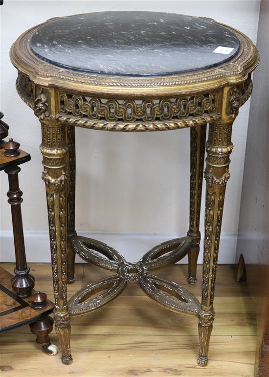 A French giltwood table with simulated marble top, H.75cm